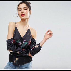 Cold shoulder satin top